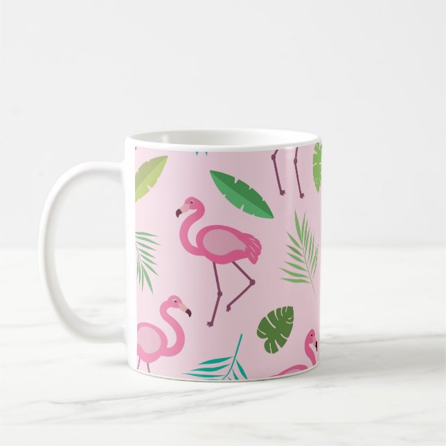 Taza De Café Patrón Flamingo Rosa con hojas tropicales (Izquierda)