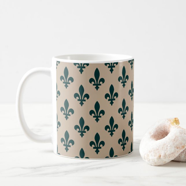 Taza De Café Patrón Fleur de Lis, verde francés real en crema (Con donut)