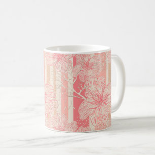 Taza De Café Patrón floral a rayas rosa albaricoque melocotón