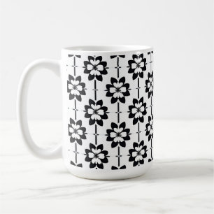 Taza De Café Patrón floral abstracto en blanco y negro