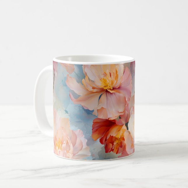 Taza De Café Patrón floral acuarela de tulipanes rosados (Anverso izquierdo)