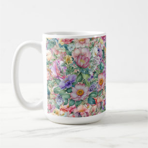 Taza De Café Patrón floral acuarela, fondo floral