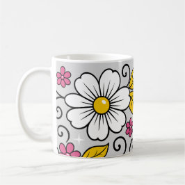 Taza De Café Patrón floral alegre con contornos audaces