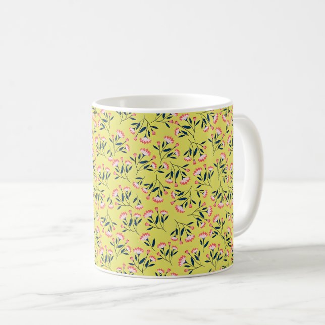 Taza De Café  Patrón floral alegre: flores rosadas  (Anverso derecho)