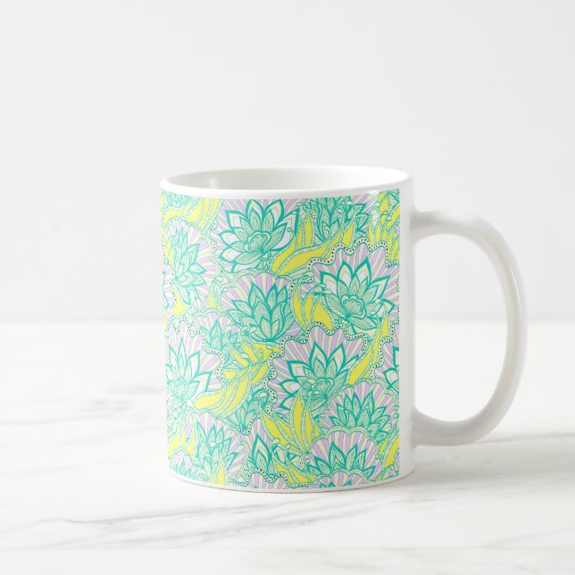 Taza De Café Patrón floral amarillo pálido (Derecha)