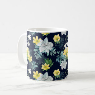 Taza De Café Patrón floral amarillo y gris