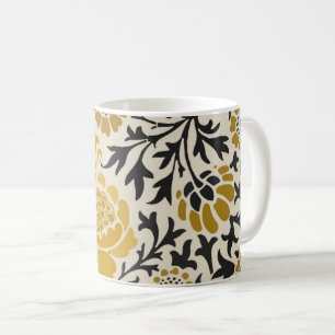 Taza De Café Patrón floral amarillo y negro de estilo vintage