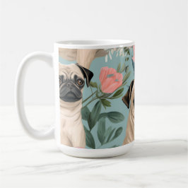 Taza De Café Patrón Floral Antiguo de Pug Diseño Botánico Adora