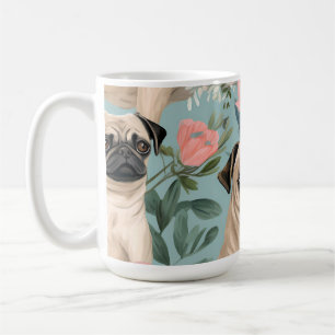 Taza De Café Patrón Floral Antiguo de Pug Diseño Botánico Adora