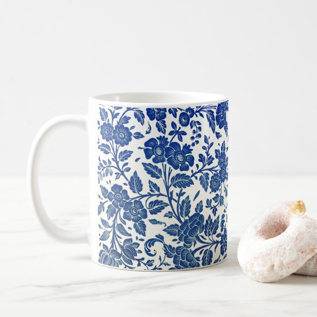 Taza De Café Patrón floral azul (Con donut)