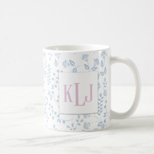Taza De Café Patrón floral azul 11 oz fango clásico
