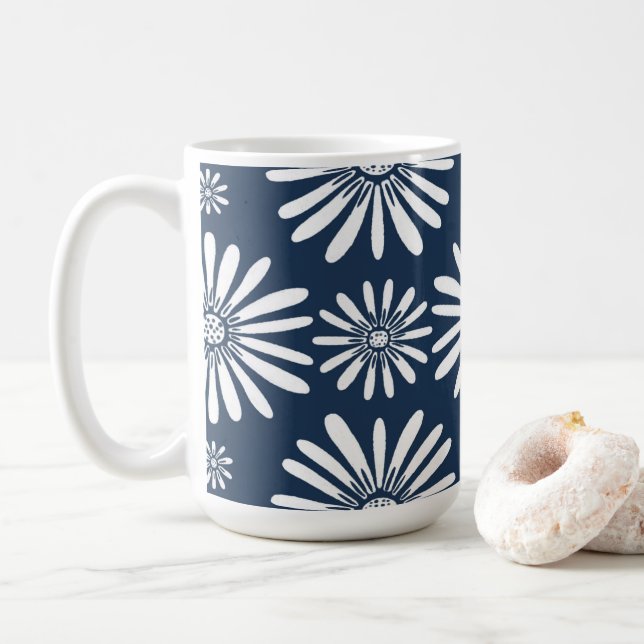 Taza De Café Patrón floral azul blanco (Con donut)