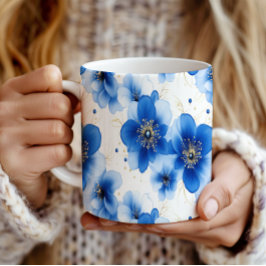 Taza De Café Patrón floral azul con acentos dorados