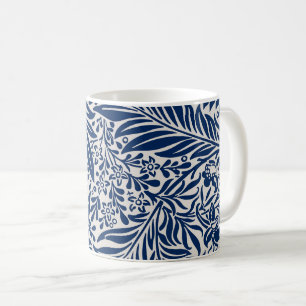 Taza De Café patrón floral azul con diversas hojas y flores