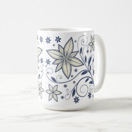 Taza De Café Patrón floral azul de la Marina Elegante |