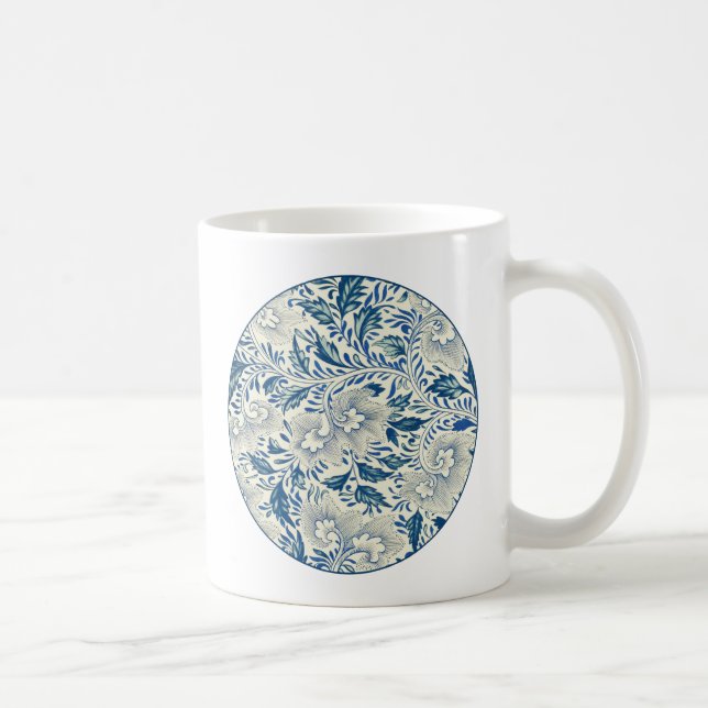 Taza De Café Patrón floral azul Diseño antiguo asiático (Derecha)