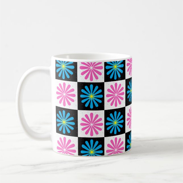 Taza De Café Patrón floral azul rosado geométrico (Izquierda)