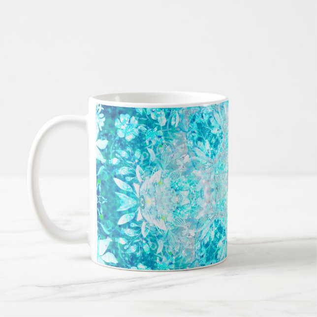 Taza De Café Patrón floral azul turquesa Aqua (Izquierda)