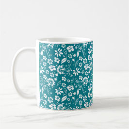 Taza De Café Patrón floral azul turquesa Verde azulado y elegan