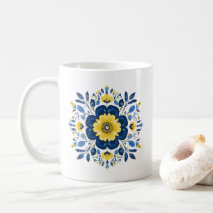 Taza De Café Patrón floral azul y amarillo