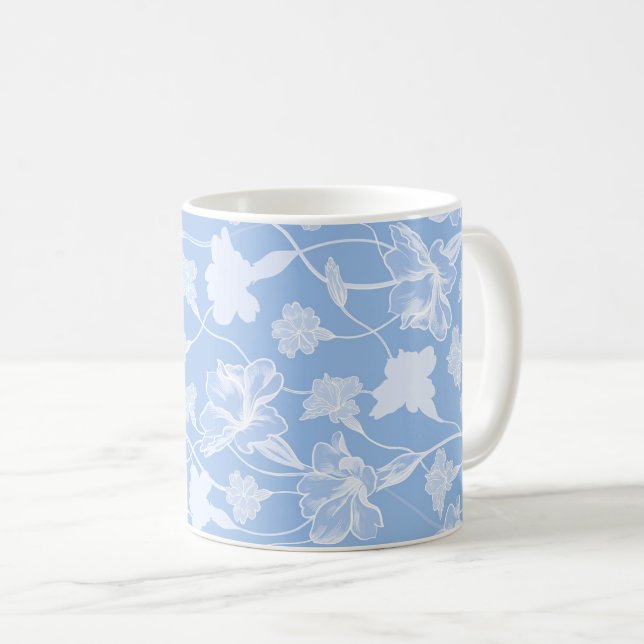 Taza De Café Patrón floral azul y blanco (Anverso derecho)