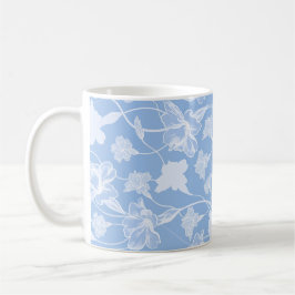 Taza De Café Patrón floral azul y blanco