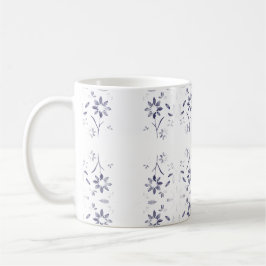 Taza De Café Patrón floral azul y blanco desvanecido