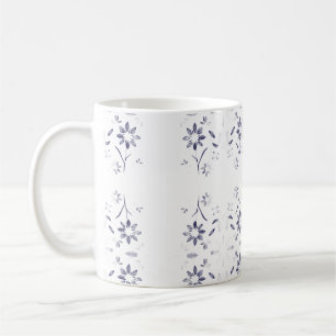 Taza De Café Patrón floral azul y blanco desvanecido