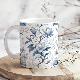 Taza De Café Patrón floral azul y blanco vintage