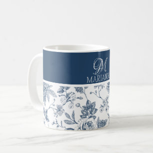 Taza De Café Patrón floral azul y nombre personalizado