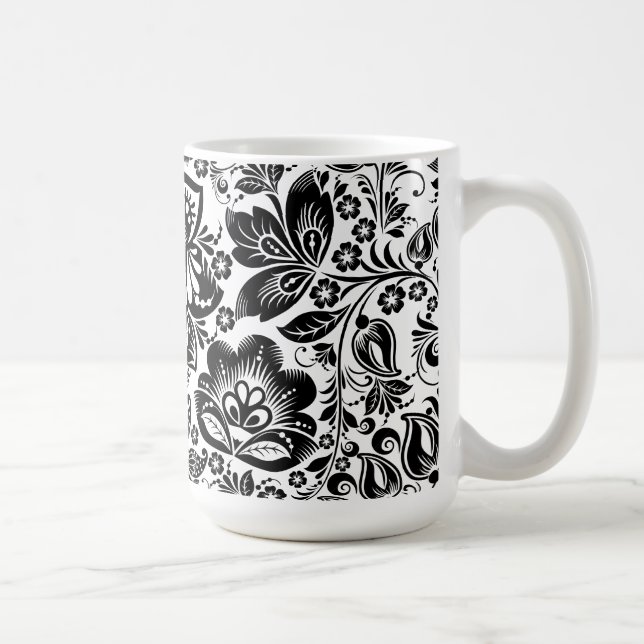 Taza De Café Patrón Floral Barroco En Blanco Y Negro (Derecha)