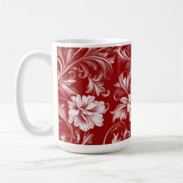 Taza De Café Patrón floral barroco monocromático, blanco sobre 
