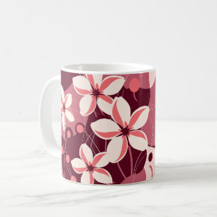 Taza De Café Patrón floral blanco crema y rosa melocotón