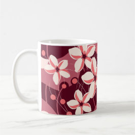 Taza De Café Patrón floral blanco crema y rosa melocotón