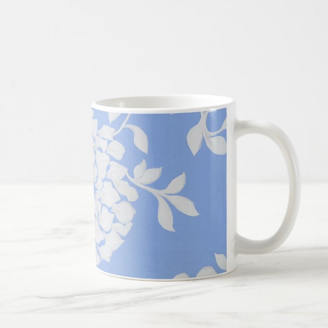 Taza De Café Patrón floral blanco y azul personalizado (Derecha)