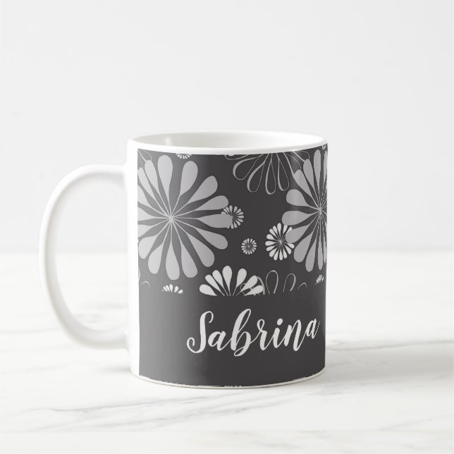 Taza De Café Patrón floral blanco y gris (Izquierda)