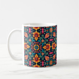 Taza De Café Patrón floral boho colorido con simetría elegante