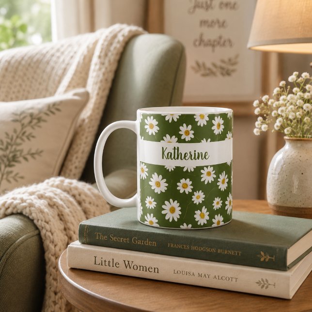 Taza De Café Patrón floral Boho Daisy Verde (Subido por el creador)