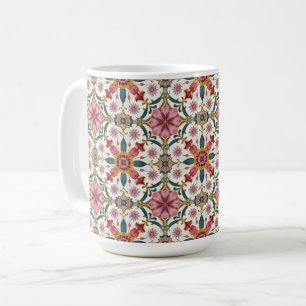 Taza De Café Patrón floral boho en rojo, rosa y turquesa