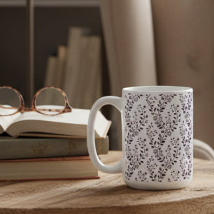 Taza De Café Patrón floral boho moderno ciruela blanco