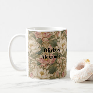 Taza De Café Patrón floral botánico de loto de agua vintage