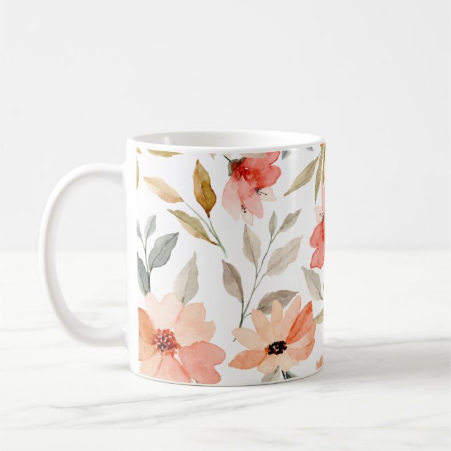 Taza De Café Patrón floral botánico rosa (Izquierda)