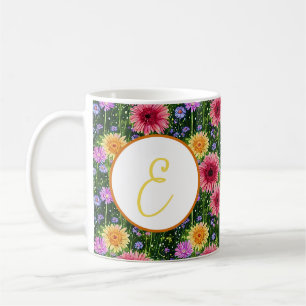 Taza De Café Patrón floral brillante de primavera monograma