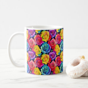 Taza De Café Patrón floral brillante, rosas acuarela