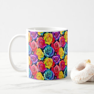 Taza De Café Patrón floral brillante, rosas acuarela