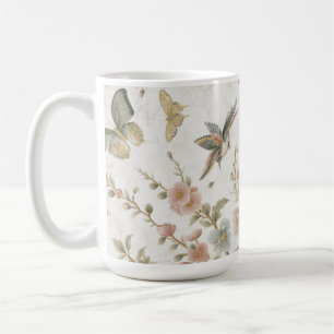 Taza De Café Patrón floral chino vintage con colibrí