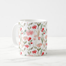 Taza De Café Patrón floral color color agua rosado de color roj