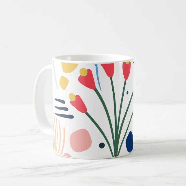 Taza De Café Patrón floral colorido moderno blanco (Anverso izquierdo)
