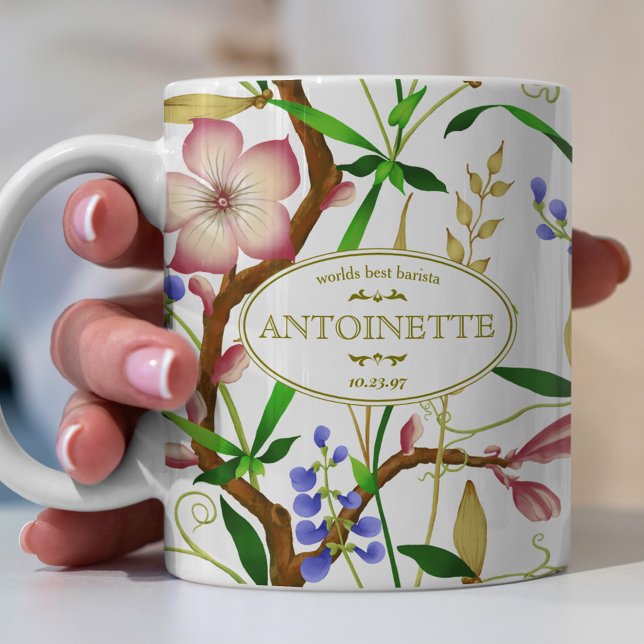 Taza De Café Patrón floral con placa de nombre al estilo victor (Subido por el creador)