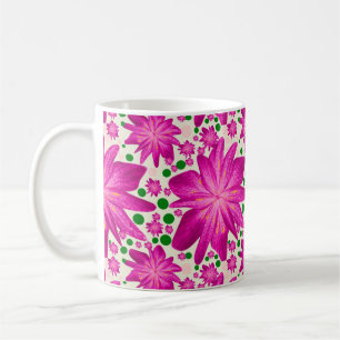 Taza De Café Patrón floral continuo de color rosa intenso